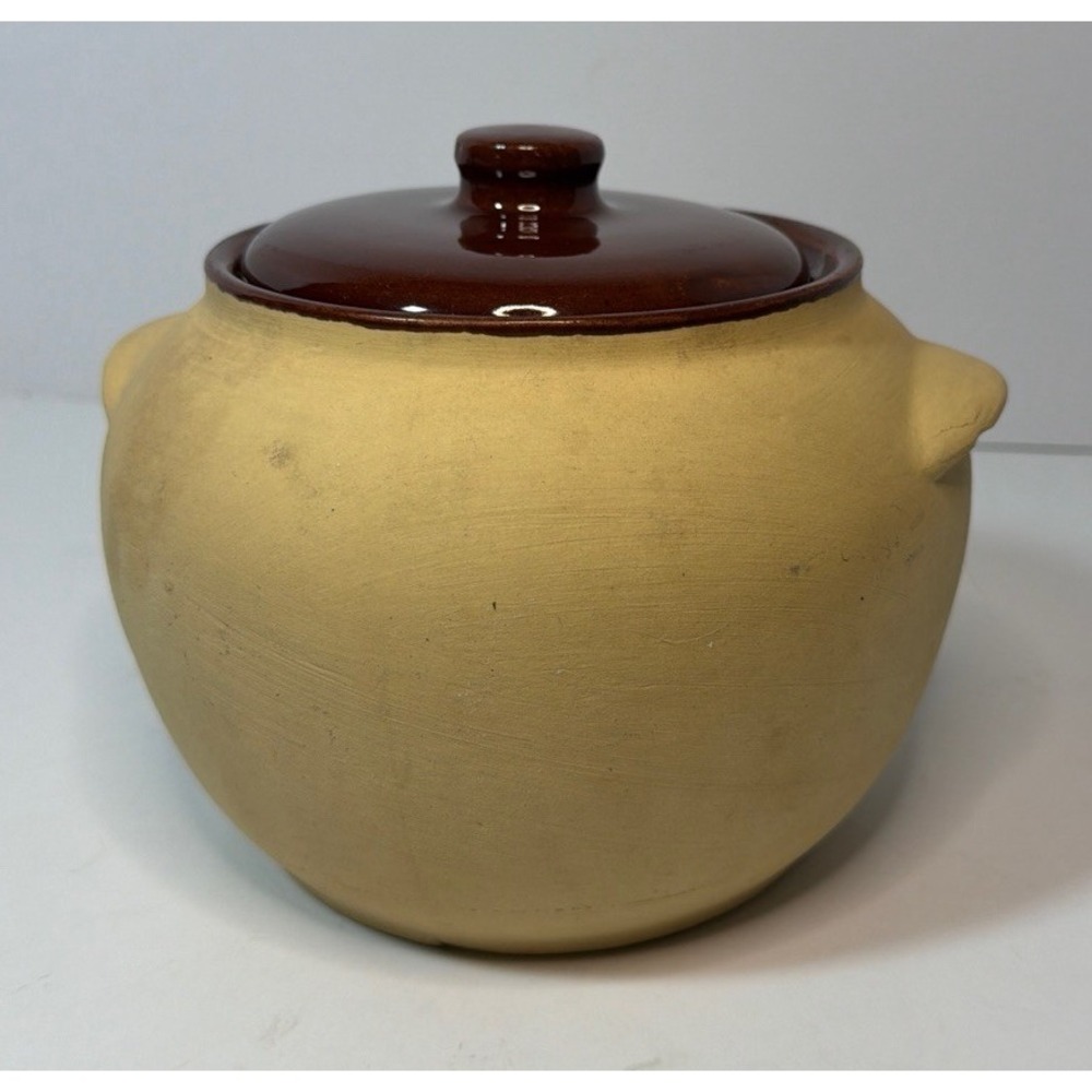 Vintage Watts USA #76 Tan Ovenware Bean Pot Stoneware Ovenware Brown Glazed Lid